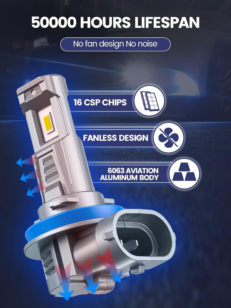 FTEVAR H11 Bulbs, H8 H9 Fog Light, 30000LM 6500K Super Bright, Fanless Mini Size, Pack of 2 - Image 3
